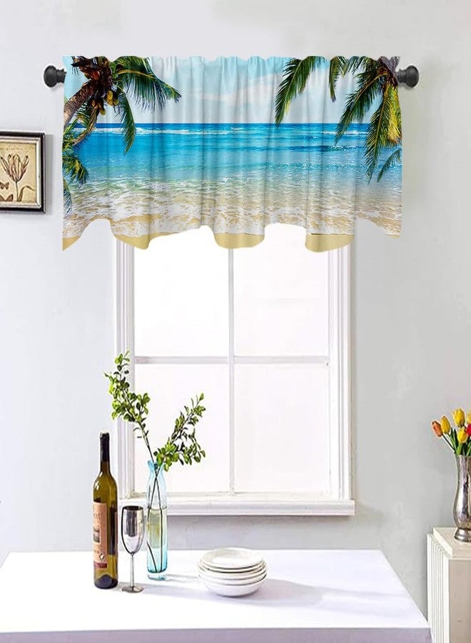 DOTOOMA 54x18 Inches Seaside Sunny Beach Ocean Waves Coconut Palm Window Treatment Valance Blue Sky Kitchen Dining Room Polyester Fabric Decorations Supplies - Image 3